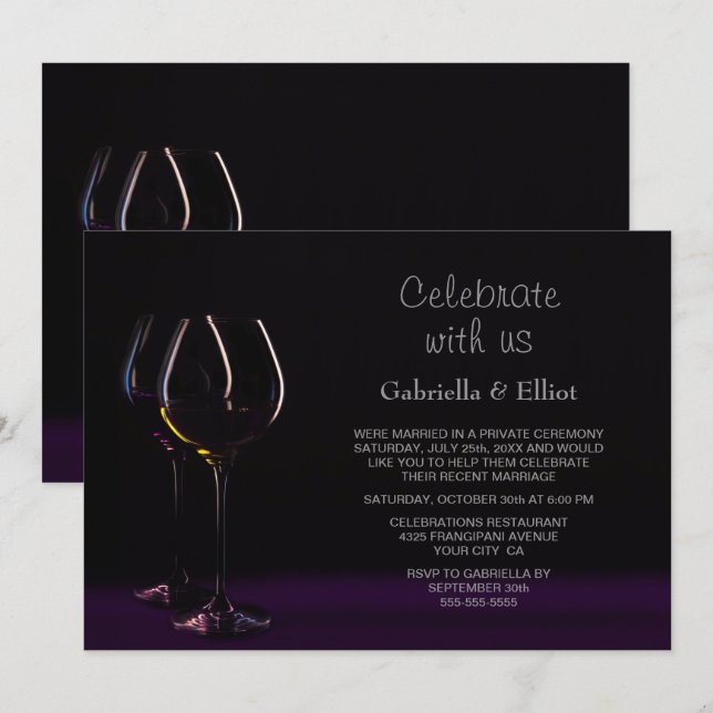 Invitación Copa de Vino Recepción de Boda Fiesta (Anverso / Reverso)