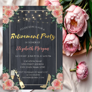Invitación Copa de Vino, Tacones Altos Rosas Fiesta de Jubila