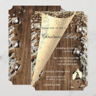 Invitación Copa de Vino, Textura de Madera Fiesta de Navidad