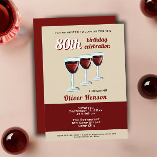 Invitación Copa de Vino Tinto Moderno Cumpleaños 80