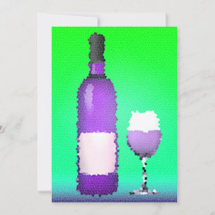 Invitación copa de vino y botella: vidrio manchado