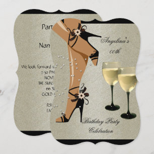 Invitación Copa de vino Zapatos Negros Fiesta de Cumpleaños