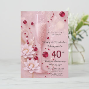 Invitación Copa elegante de rubí y champán 40 aniversario de 