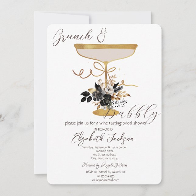 Invitación Copa Martini Rosas Negras Brunch y Burbujas (Anverso)