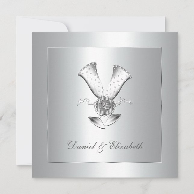 Invitación Copas de Champán 25 Aniversario de Boda (Anverso)