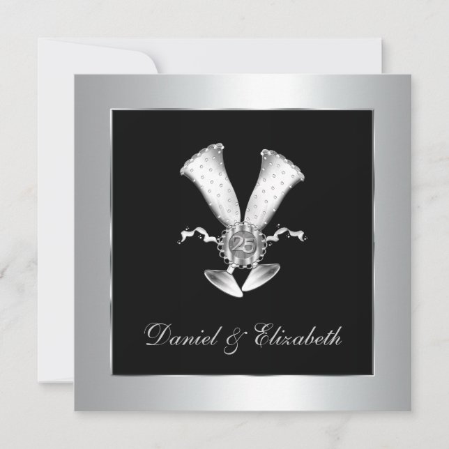 Invitación Copas de champán 25 aniversario de boda (Anverso)
