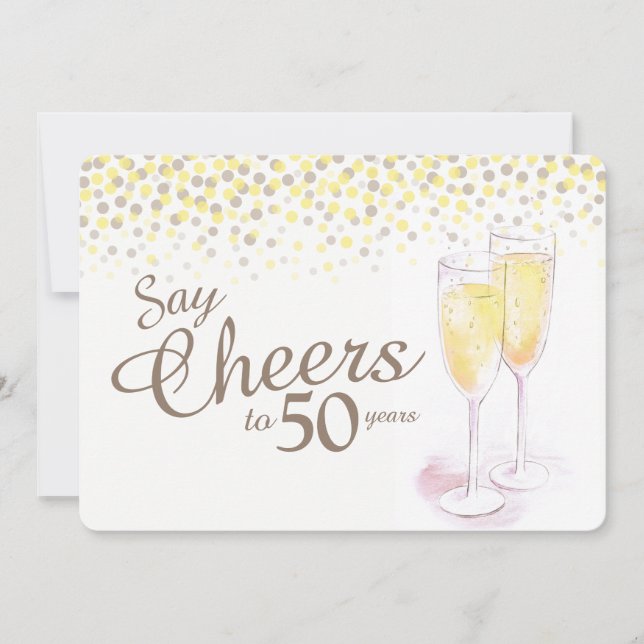 Invitación Copas de champán Cheers aniversario 50 (Anverso)