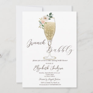 Invitación Copas de champán con flores blancas Brunch y burbu