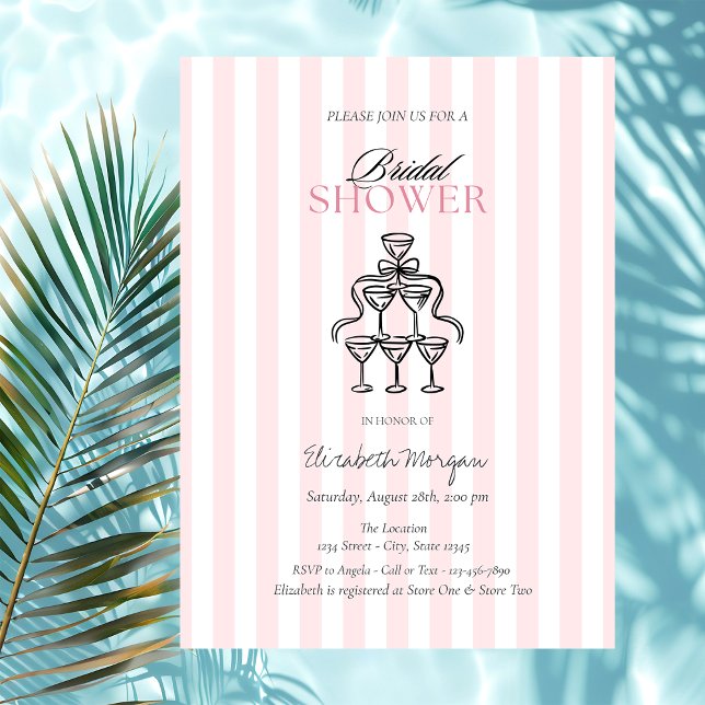 Invitación Copas de champán con lazo rosa rayas Despedida de  (Subido por el creador)