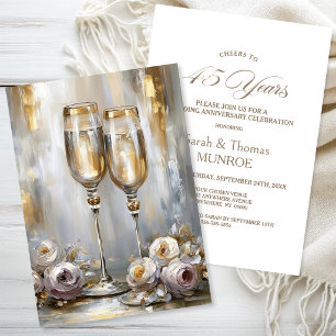 Invitación Copas de champán doradas 45 aniversario de bodas