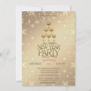 Invitación Copas de champán doradas de Navidad 