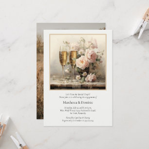 Invitación Copas de champán elegantes con flores para fiesta