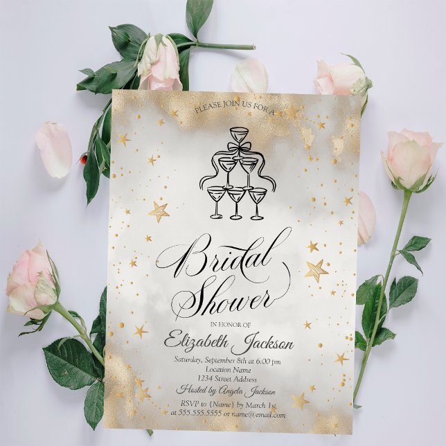 Invitación Copas de champán estrellas doradas despedida de so (Subido por el creador)