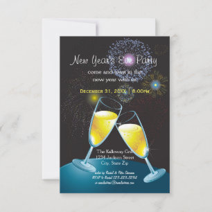 Invitación Copas de champán fuegos artificiales - Fiesta de A