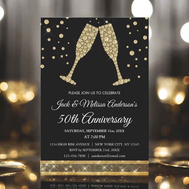 Invitación Copas de champán para fiesta de bodas de oro (Subido por el creador)