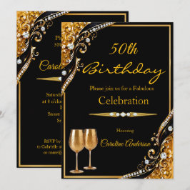 Invitación Copas de fiesta de cumpleaños número 50 elegantes 