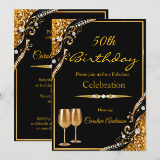Invitación Copas de fiesta de cumpleaños número 50 elegantes 