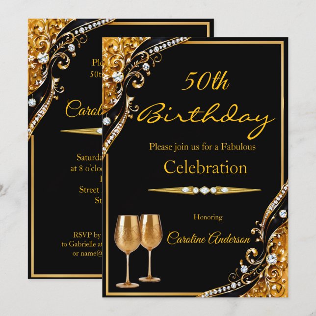 Invitación Copas de fiesta de cumpleaños número 50 elegantes  (Anverso / Reverso)