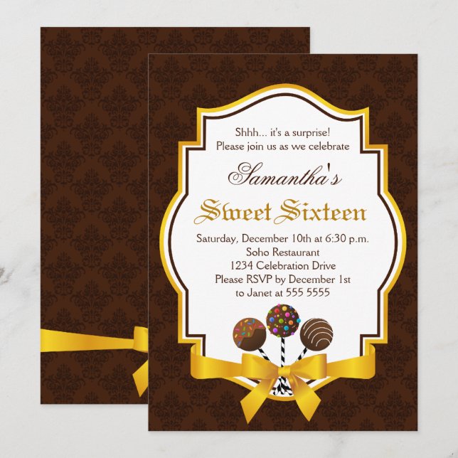 Invitación Copas de pasteles dulces Dieciséis cumpleaños (Anverso / Reverso)