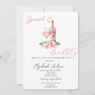 Invitación Copas de Vino Botella Rosas Brunch y Burbujas