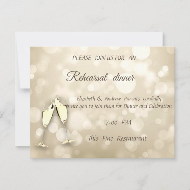 Invitación Copas de vino con bokeh eleganteCena de ensayo de  (Anverso)