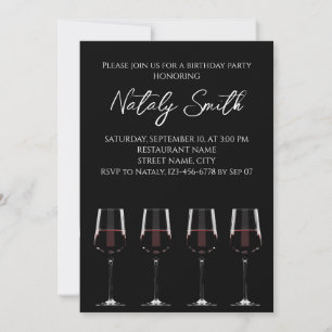 Invitación Copas de vino con vino tinto negro elegante 