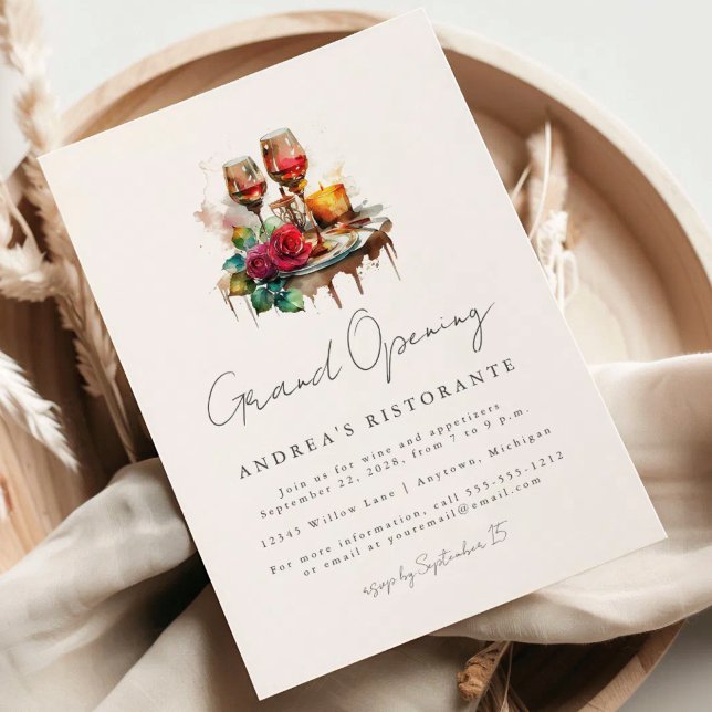 Invitación Copas de vino de acuarela para la gran apertura de (Subido por el creador)