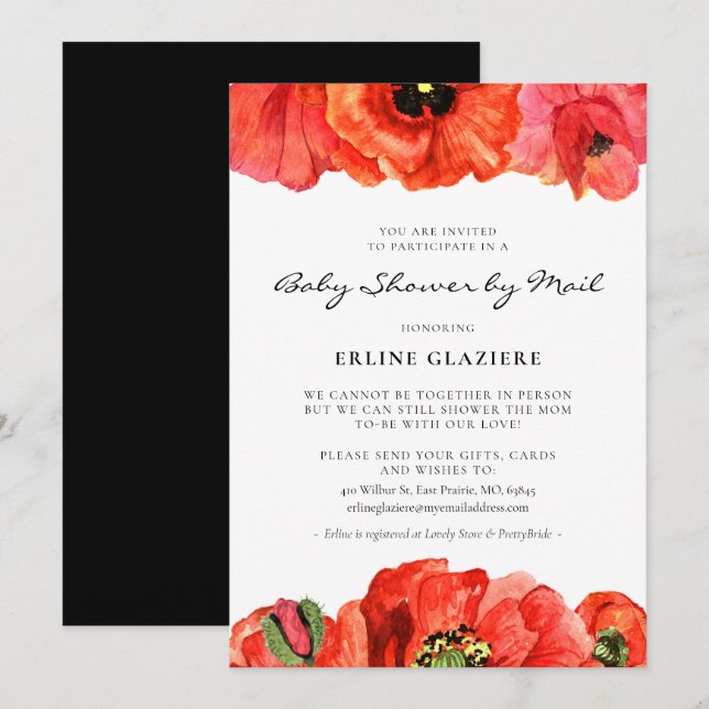 Invitación Copas rojas acuarela Baby Shower por correo (Anverso / Reverso)