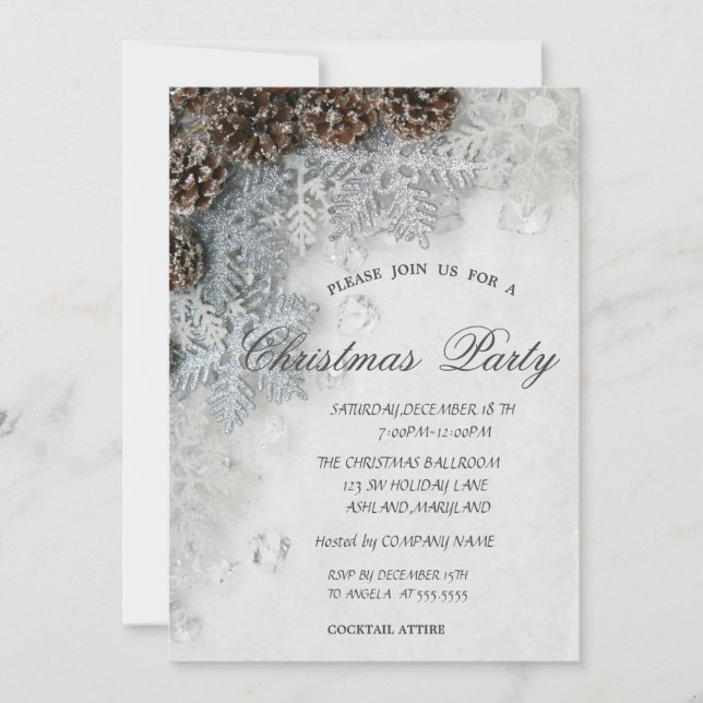 Invitación Copia de Copos de Nieve de Navidad,Fiesta de Piña  (Anverso)