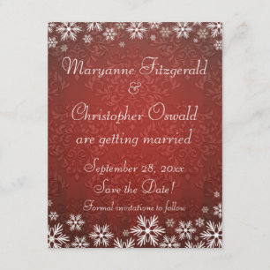 Invitación Copia de copos de nieve y damasco rojo para guarda
