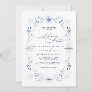 Invitación Copia de Monograma Elegante Copos de Nieve Azul Bo
