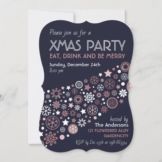 Invitación Copia de Navidad de copos de nieve de oro rosa ele (Reverso)