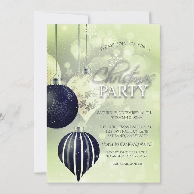 Invitación Copia de Nieve Plateadas, Bolas Verdes Compañía de (Anverso)