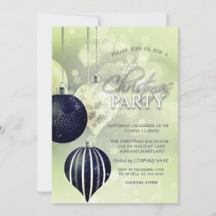 Invitación Copia de Nieve Plateadas, Bolas Verdes Compañía de