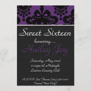 Invitación copia del purpblack, dulce dieciséis, honrando