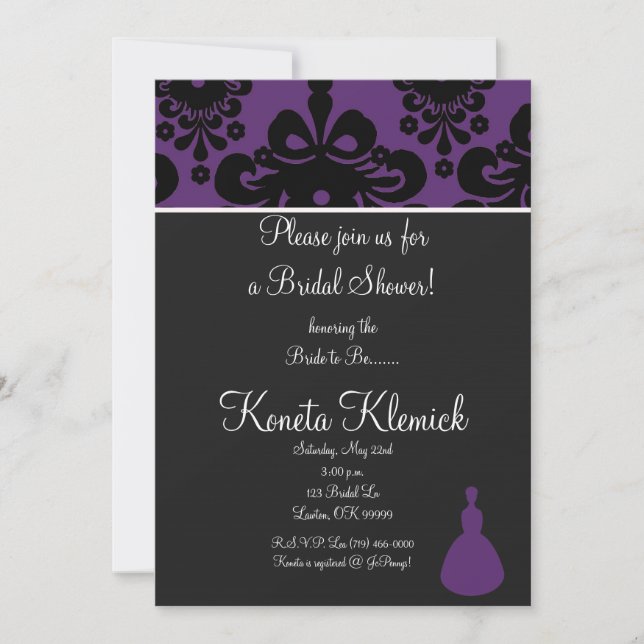 Invitación copia púrpura, silueta negra, por favor únete a no (Anverso)