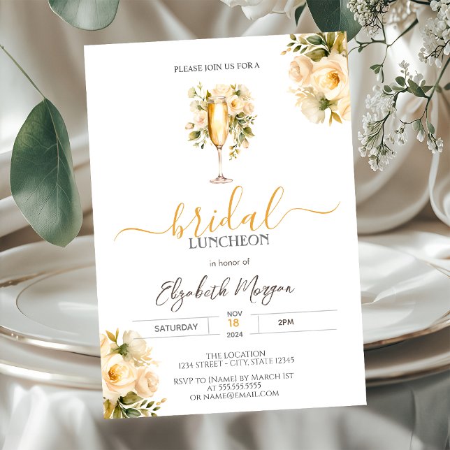 Invitación Copo de champán con rosas blancas para almuerzo nu (Subido por el creador)