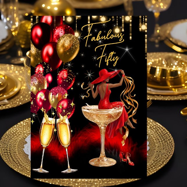 Invitación Copo de champán rojo de cumpleaños divertido étnic (Subido por el creador)