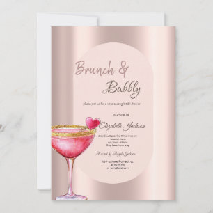 Invitación Copo de Martini Corazón Gotea Flores Rosa Dorado