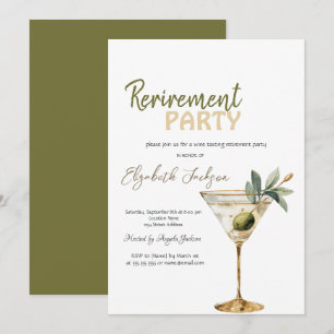Invitación Copo de Martini de Acuarela Fiesta de Jubilación