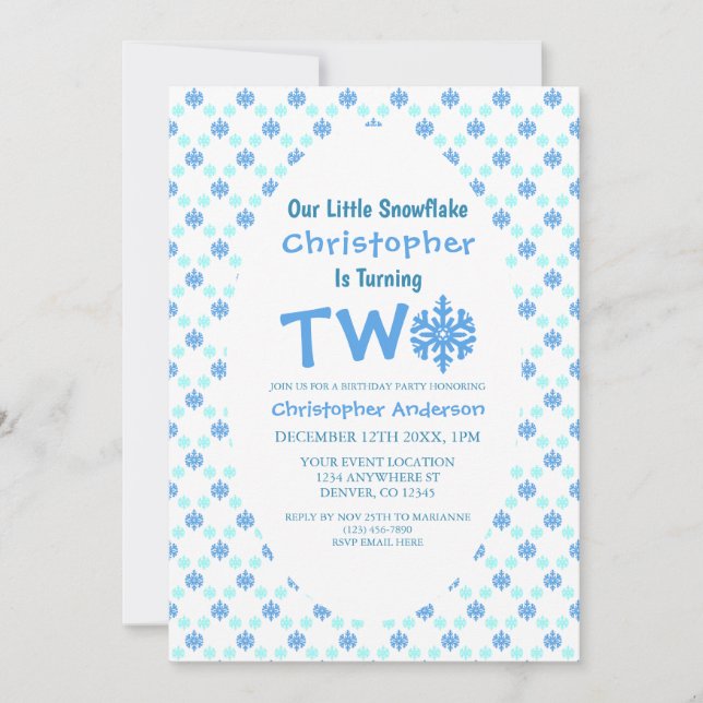 Invitación Copo de Nieve 2.º Cumpleaños (Anverso)