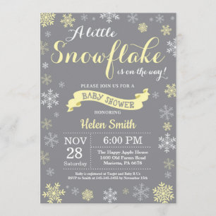 Invitación Copo de nieve amarillo y gris de Baby Shower en in