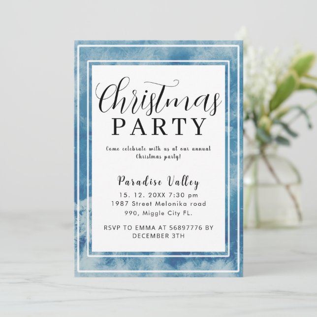 Invitación Copo de nieve azul cielo moderno (Anverso de pie)