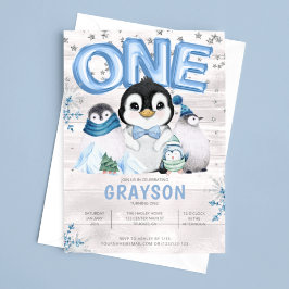 Invitación Copo de nieve azul en invierno de 1 cumpleaños