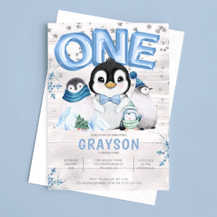 Invitación Copo de nieve azul en invierno de 1 cumpleaños