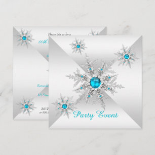 Invitación Copo de Nieve Azul Turquesa Fiesta de Invierno Mág