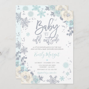 Invitación Copo de nieve Baby Shower Silver & Mint Floral Win