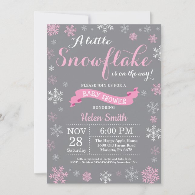 Invitación Copo de nieve blanco de Baby Shower del invierno y (Anverso)