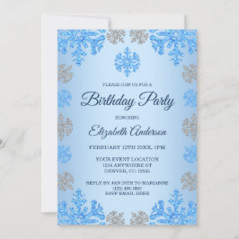 Invitación Copo de nieve Blue Silver de cumpleaños de inviern
