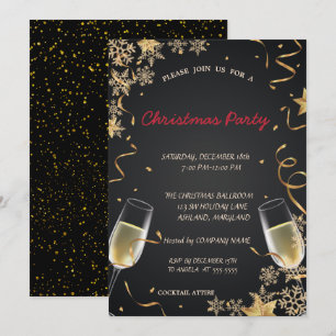 Invitación Copo de Nieve, Copa de Vino Fiesta de Navidad Corp